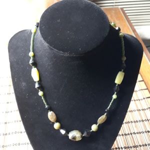 Shades of green and black stones necklace 16 inches long